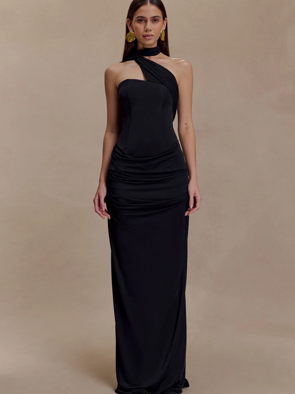 Meshki Black One-Shoulder Draped Dress - Picture 1 of 8
